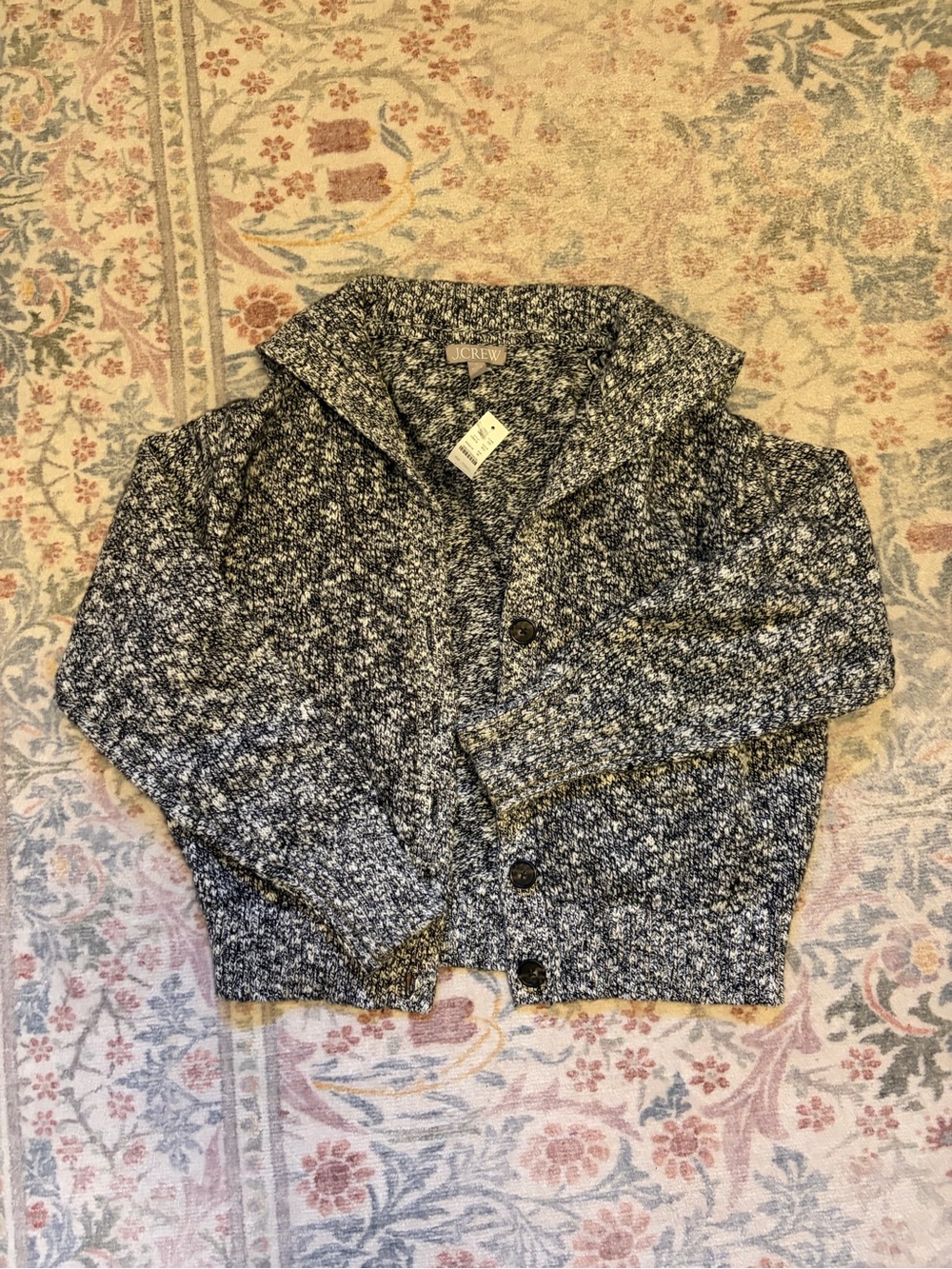 J. Crew Kids Black & White Marled Shawl-Collar Knit Jacket